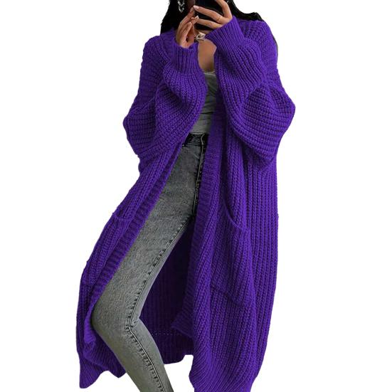 Women Long Cardigan Sweater Coat Open Front Mid-length Knitting Coat with Pockets Fall Winter Outwear