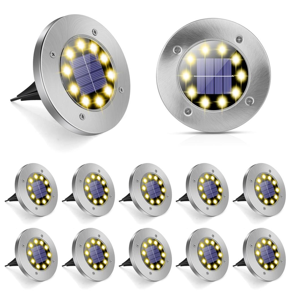 Solar-Powered Garden Lights, Recessed Outdoor Lighting, Aluminum Alloy, In-Ground Mount, IP68 Waterproof, Solar Powered, Automatic OnOff, Light