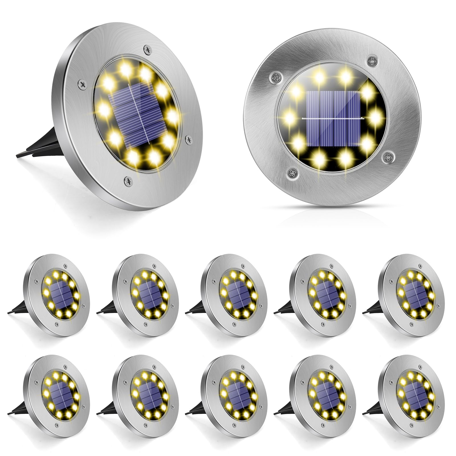 

Solar-Powered Garden Lights, Recessed Outdoor Lighting, Aluminum Alloy, In-Ground Mount, IP68 Waterproof, Solar Powered, Automatic OnOff, Light