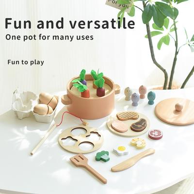 Wooden Children's Radish Pull Table Game Shape Pairing Checker Simulation Kitchen Pot Play House Toy