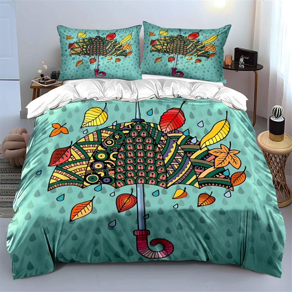 Colorful Umbrella Set Autumn Decor Soft Comfortable Duvet Cover Bedding Set Included 1*Duvet Cover & 2*Pillowcases, Gift
