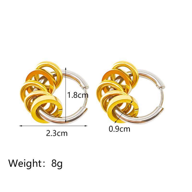 Trendy 18K Gold Stainless Steel Color Block Polished Round Hoop Earrings - Non-Fading, Versatile Jewelry