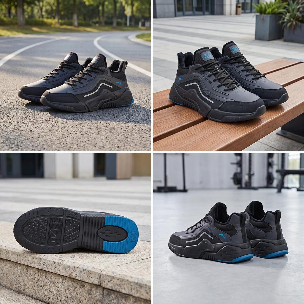 Anta Abrasion Resistant Slip Resistant Low top Running Shoes Men's Gray Black Fleece lined 112148980-3