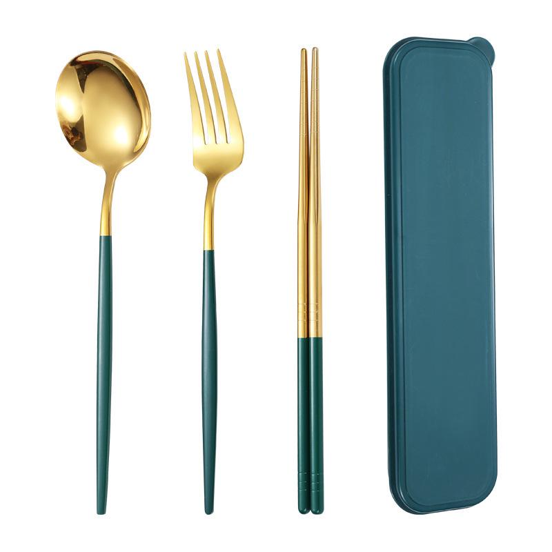 Nordic Style Portable Cutlery Set for One - Includes Knife, Fork, Spoon, and Chopsticks - Perfect for Office Workers and Students.
