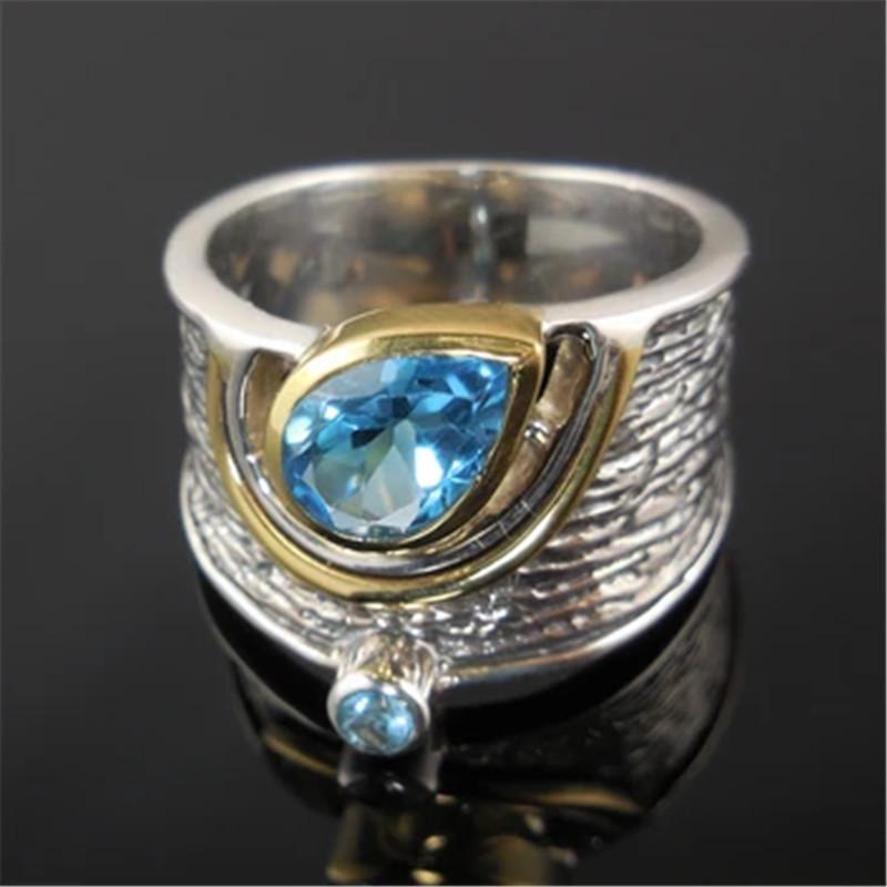 Ethnic Style Blue Rhinestone Zircon Ring – Fashionable Ladies' Accessory