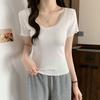 White Pure and Sweet Lace Slim Fit and Slim Bottoming for For Women Spring and Summer Front Shoulder Inner Wear Design Short-sleeved T-shirt Top