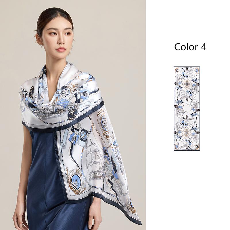 100% Real Silk Long Scarf Women Print Hangzhou Fashion Handkerchief Pure Silk Neckscarves Luxury Bufandas Silk Shawl