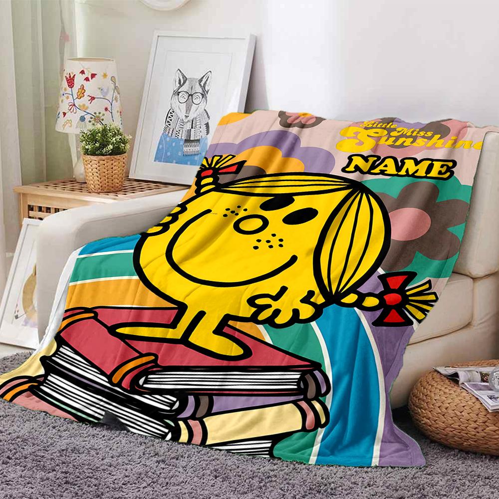 Custom Name Mr. Men and Little Miss Theme Printed Blanket - Perfect for Couch, Bed, Travel & Outdoor Use | Machine Washable, Cozy & Durable.