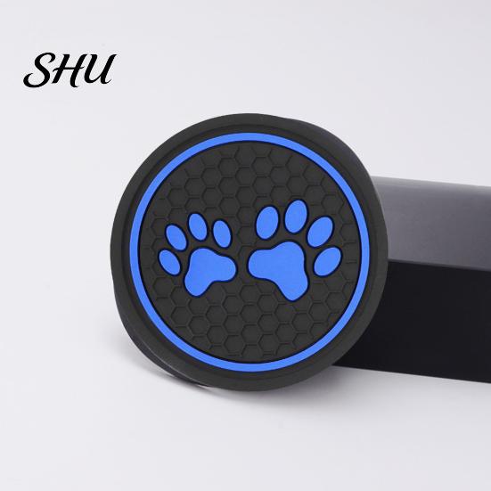 Car Coaster Round Water Bottle Silicone Dog Paw Print Cup Holder Anti-slip Hear-resistant Mat Interior Accessories