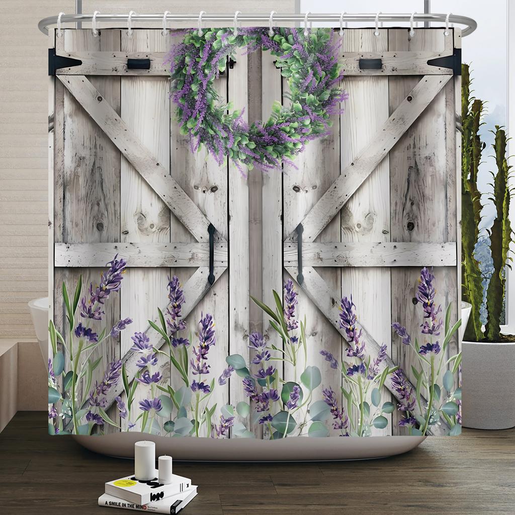 Retro Wood Door Shower Curtain Farmhouse Country Vintage Farm Barn Wooden Waterproof Polyester Shower Curtain for Bathroom Decor