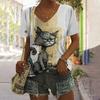 Maglietta estiva da donna con stampa di gatto arrabbiato, casual, a maniche corte, in 3D, con scollo a giro, pullover oversize, abbigliamento femminile