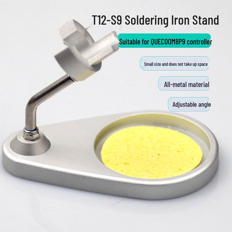 Multi-Function Electric Soldering Station with Stainless Steel and T12 Rosin Technology, Includes Sponge, Iron, and Purple Sandalwood Stand.