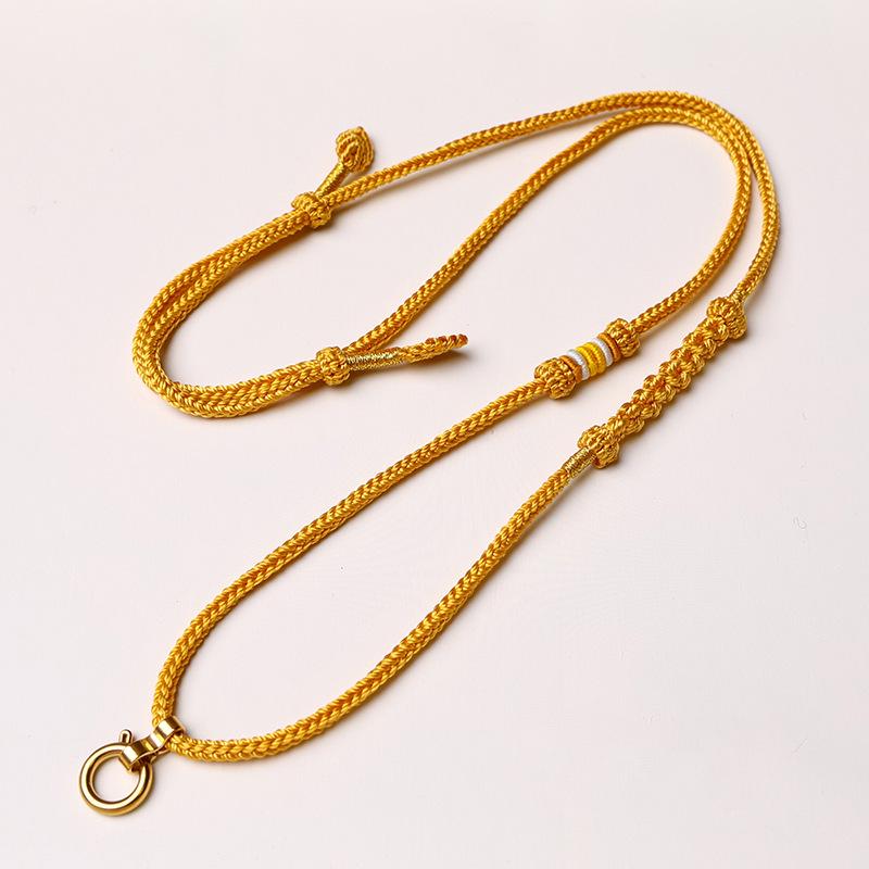 

Elegant Hand-Woven Jade Pendant Necklace with Jadeite, Gold Longevity Lock, Amber, Safety Buckle, and Hetian Jade Cord