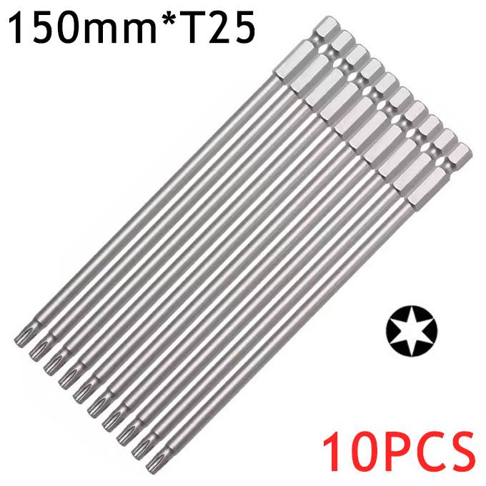 6/10Pcs 150mm Long Magnetic Torx Screwdriver Bits Set Electric Screwdriver Head T10,T15,T20,T25,T30,T35,T40