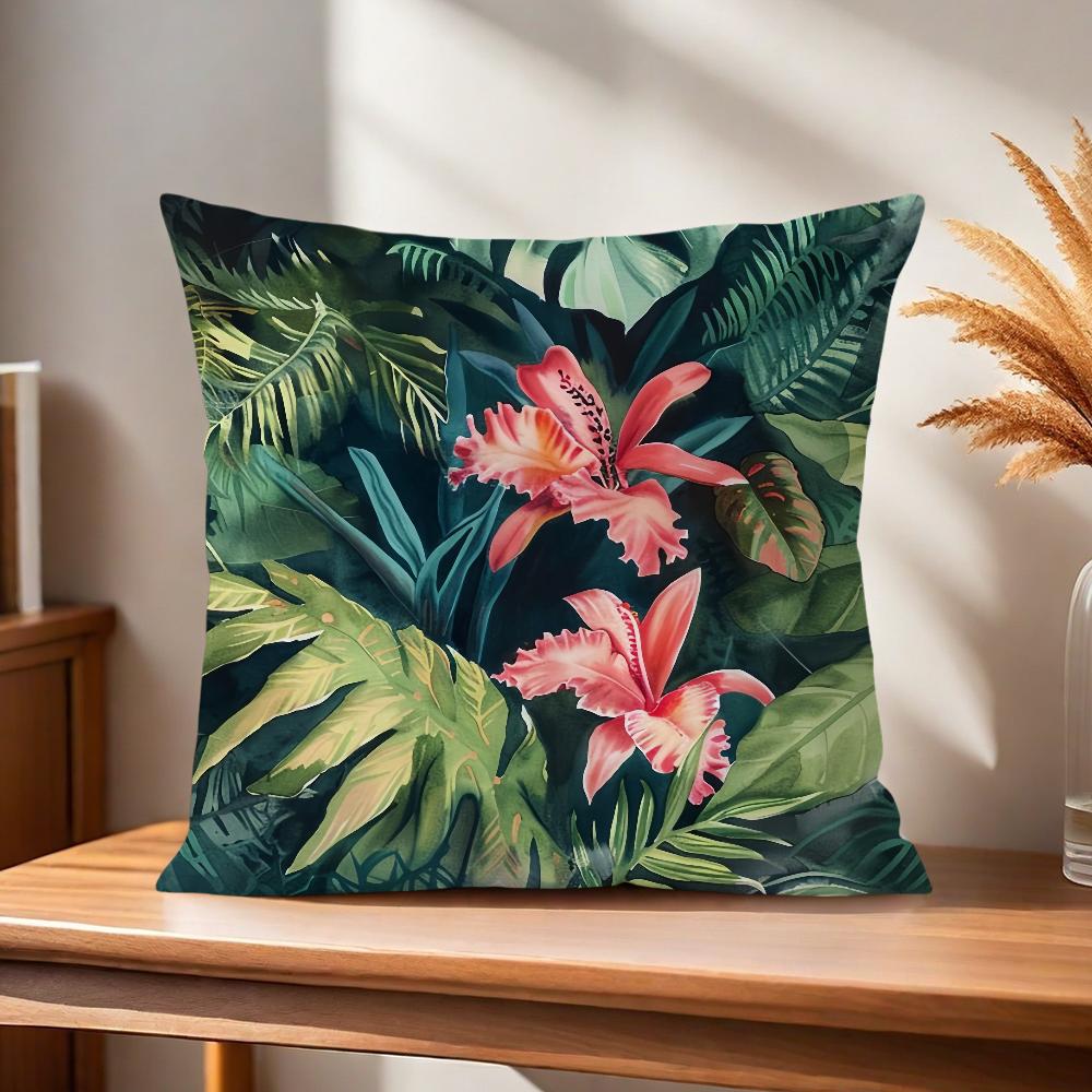 Fashion Tropical Jungle Flowers Plants Comfortable Soft Pillow Case for Sofa Living Room Home Office Decor and Protective Covers