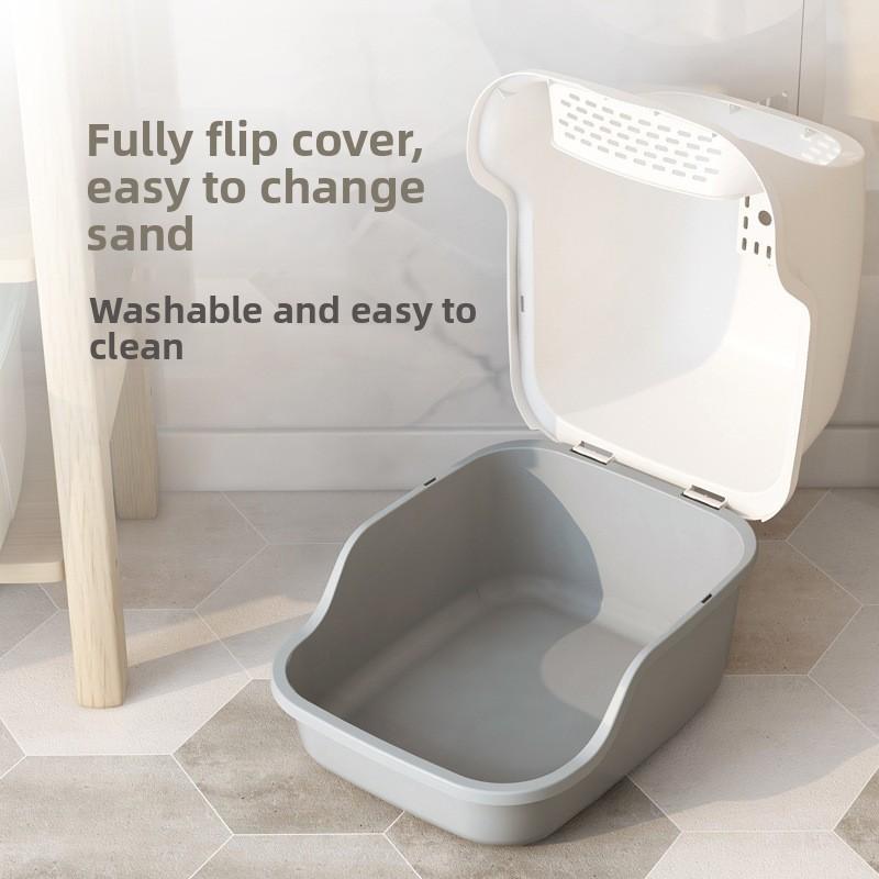 Koda Sandbox Cat Litter Box Semi-enclosed Splashproof Cat Tray Cat Toilet Cleaning Basin Supplies Pet Toilet Kitten Tray Bedpan