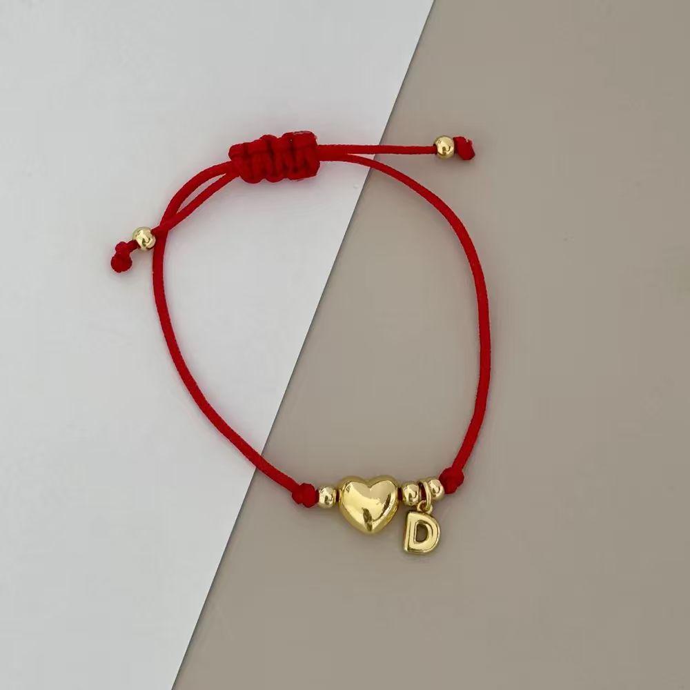 

Vlen Gold Plated Alphabet Letter Charm Bracelet with Heart Beads Adjustable Rope for Women And Girls - Initial Jewelry Gift Letter A красный