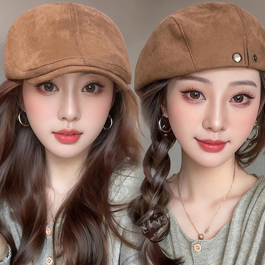 Vintage Wildleder Baskenmütze für Damen Herbst Winter Warm Vorwärtskappe Retro Braun Newsboy Kappen Mädchen Maler Künstler Kappe