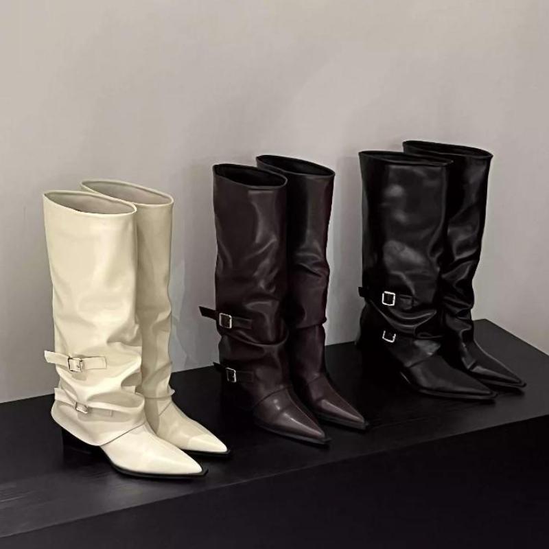 Fashion Vintage Thick Heel Woman Long Boots Shoes 2025 Spring Autumn Ladies Elegant Belt Buckle Knight Botas