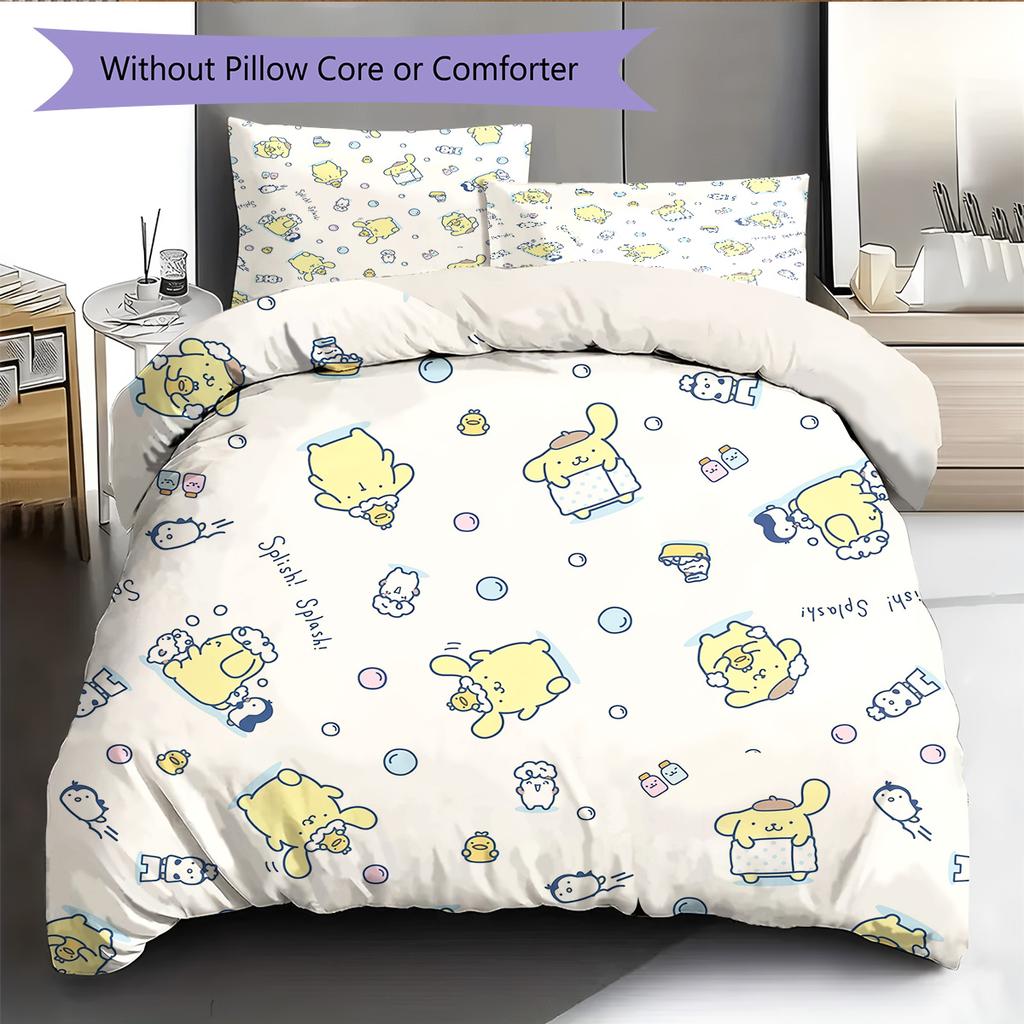 Pompompurin Muster Bettwäsche Bettdecke Set Heimdekoration Geschenk (1 Bettbezug + 2 Kissenbezüge (ohne Füllung))