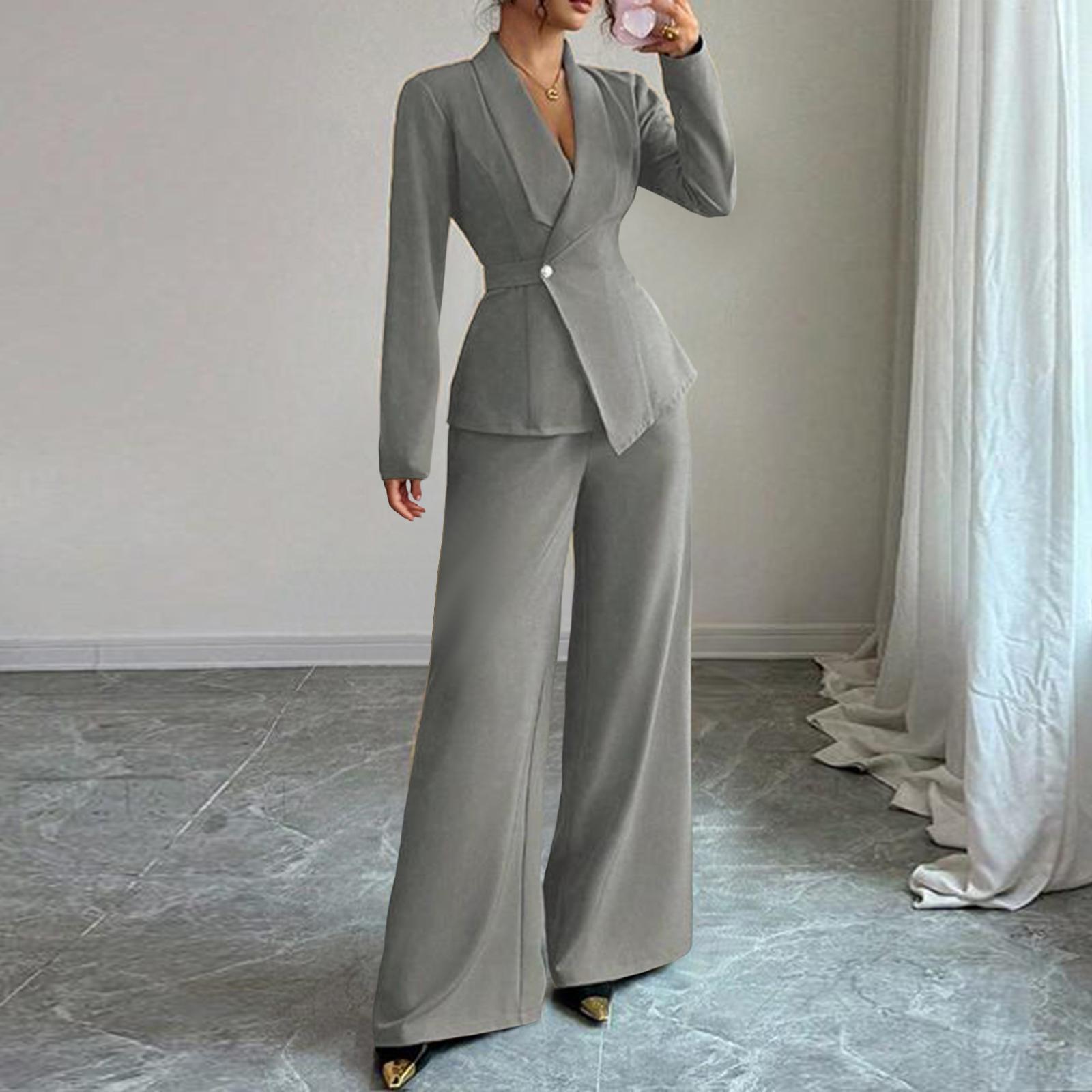 

Женский стильный костюмный пиджак с длинными рукавами и брюки, комплект из двух предметов XXL