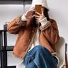 Women Winter Coat Thick Plush Short Type Round Neck Pure Color Single-breasted Loose Keep Warm Daily School Commuting Jacket