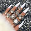 Fashion jewelry Vintage carved sun feather cross black gemstone ring multi-piece set set