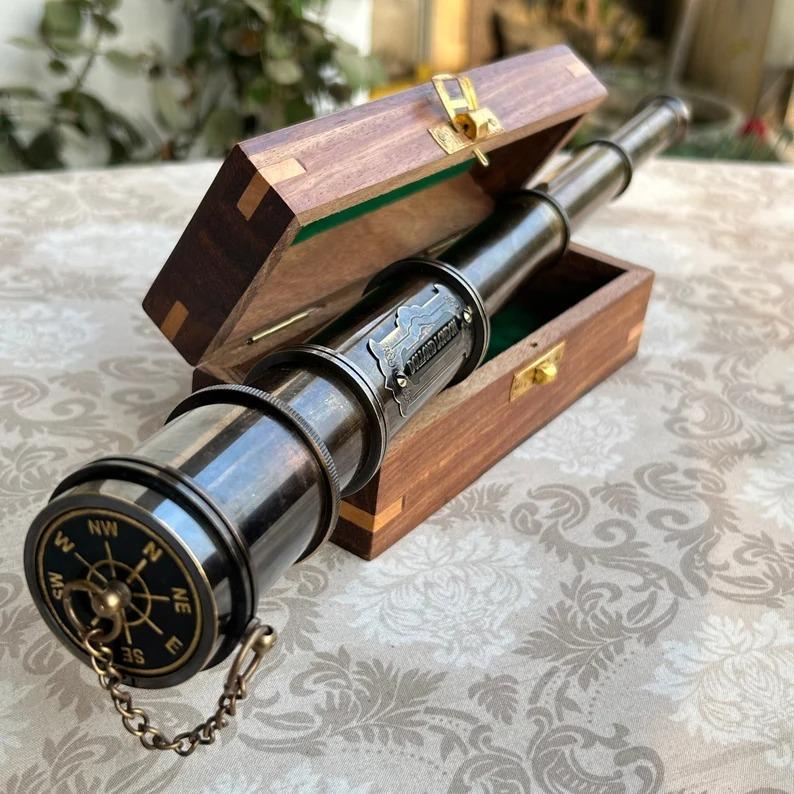 

Handmade Brass Telescope with Leather Grip: Nautical Spyglass коричневый