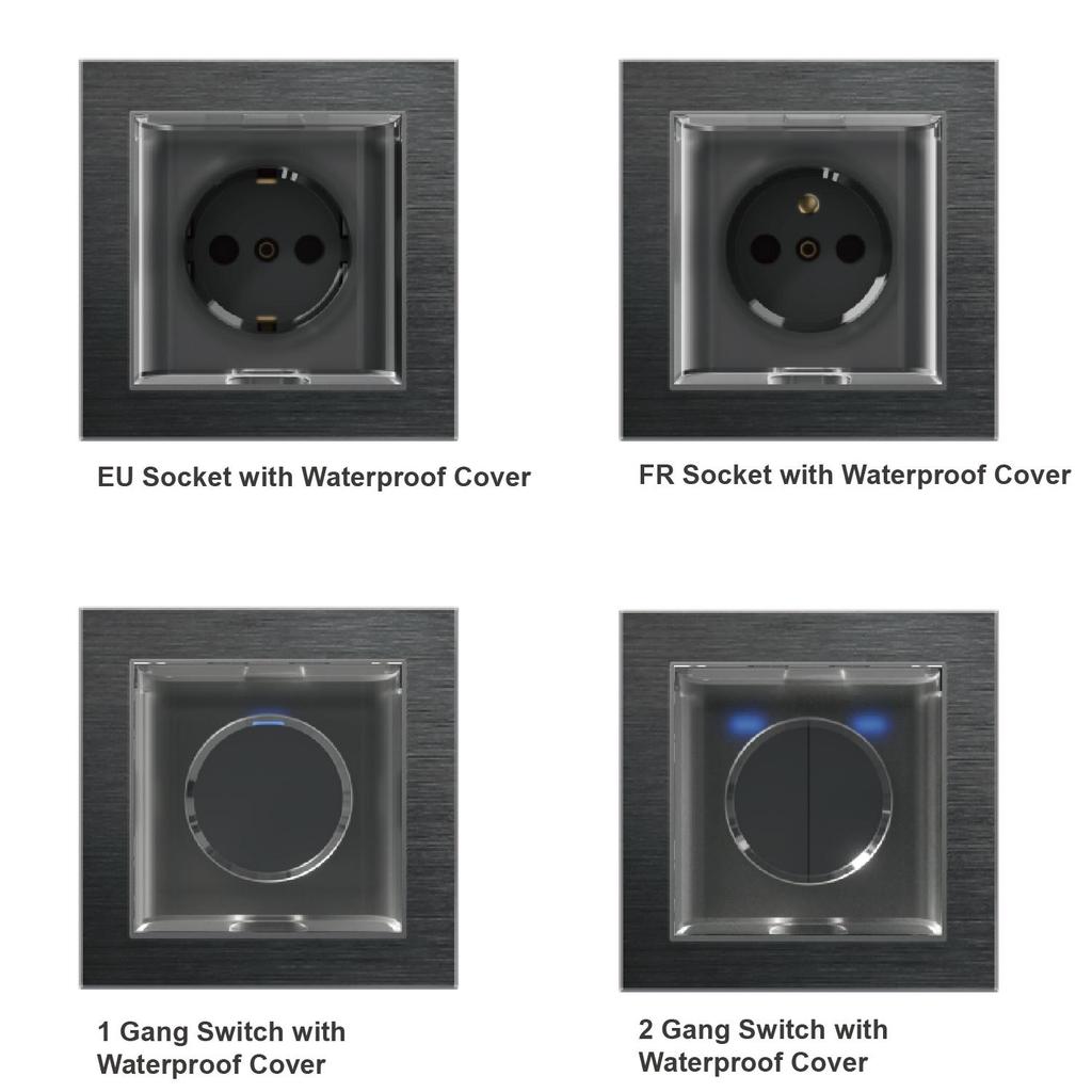 Hot Selling Luxury Metal Stainless Steel Alloy Brushed Coffee Color Wall Switch Eu FR UK Socket Reset Button Switch Electrical