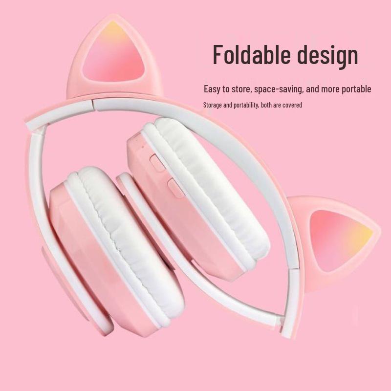 RGB Cat Ear Headband Bluetooth Gaming Headset with Wired Option