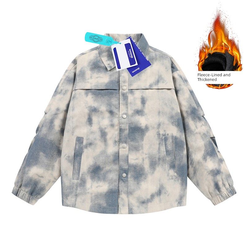 Wassup Jacket Men's Tie-Dye Spring and Autumn 2025 New American Retro Dirty Jacket Casual Lapel Top