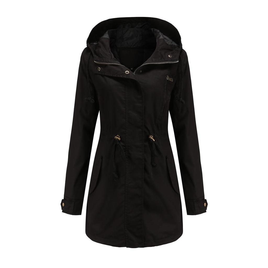 2022 Women's Plus Size Cotton Hooded Windbreaker - Spring/Autumn Loose Solid Color Coat