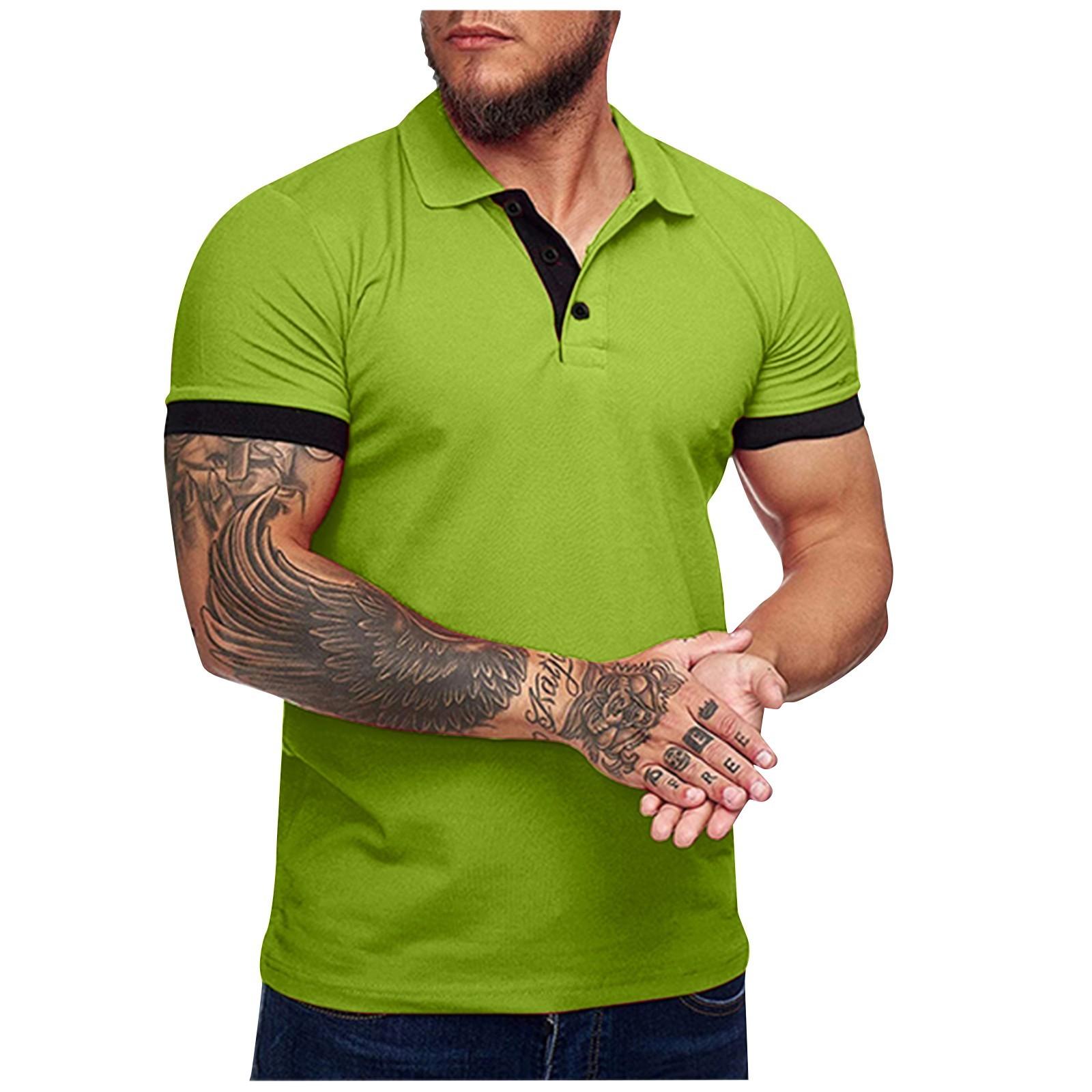 

Мужские летние повседневные однотонные свободные рубашки для гольфа с лацканами, мужские рубашки поло, футболки, мужские топы M зелёный