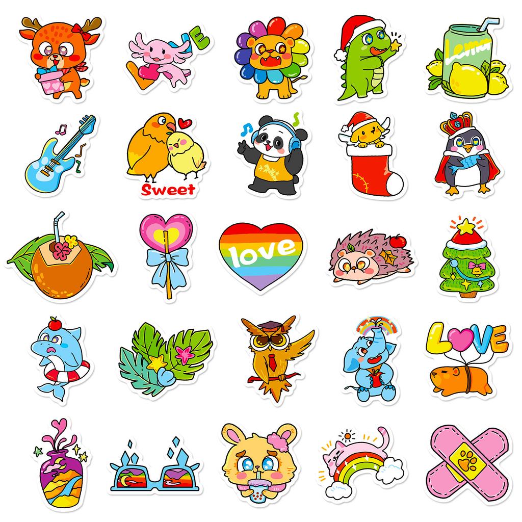 Self-Created 50 Small Fresh Self-Created Cute Wind Animal Stickers Water Cup Suitcase Decorative Stickers Waterproof