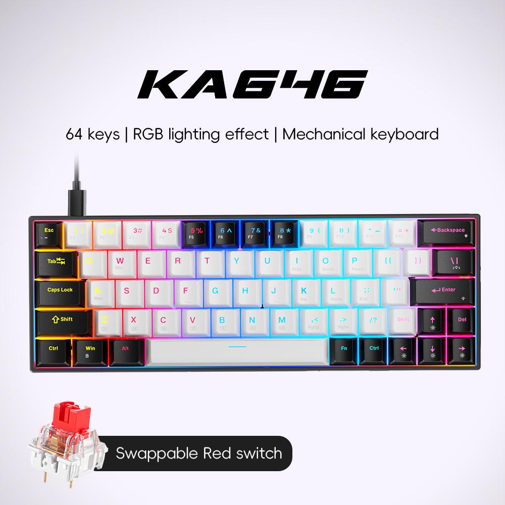 KA646 USB Wired RGB Backlight Mini Gaming Keyboard 60 Percent Mechanical Gamer Office Pc Laptop Custom Russian Version Plug Play