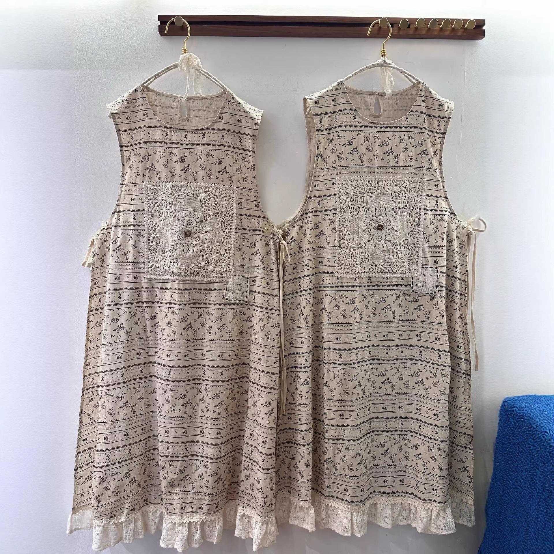 Ручная работа, Художественный, Цветочный, С бисером, Хлопок и лен, Длинный жилет-платье One size чёрный