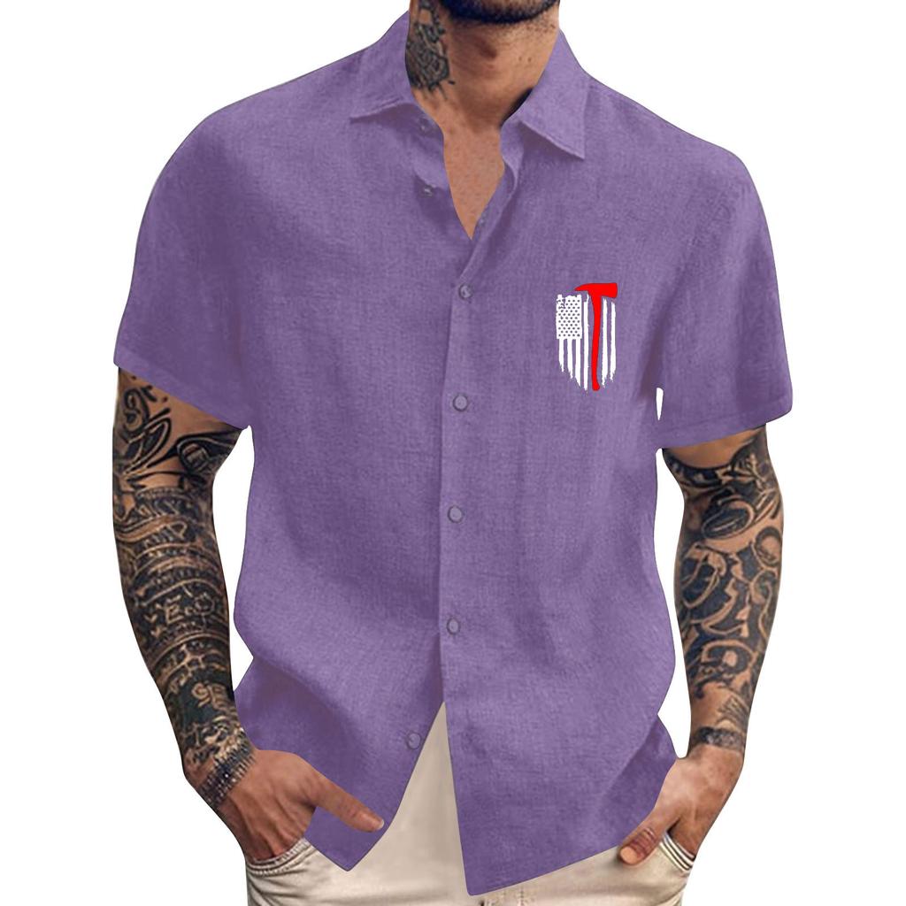 Men's Vintage Button Down Bowling Shirts Short Sleeve Summer Beach Shirt