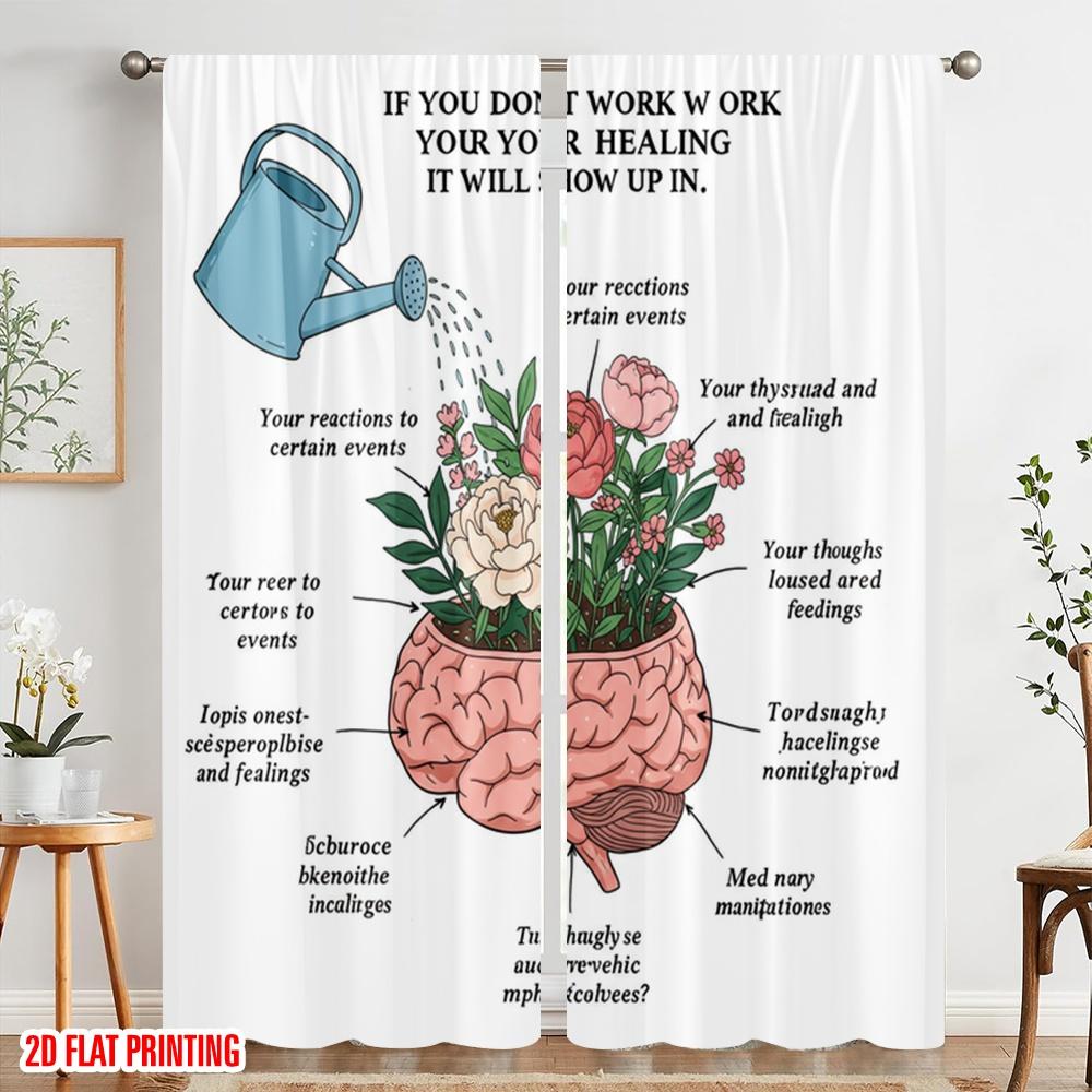 2pcs 2D Flat Printing Party Curtain Healing Mind Brain Flowers Growth Fabric Without Electricity 0 Perfect for Door Wall Yard