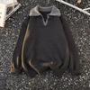 Unisex Oversized Thick Knit Polo Collar Sweater Winter Warm Casual Top In Brown Gray Black
