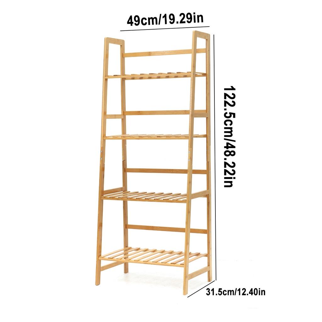 4 Layers Trapezoidal Storage Rack Bathroom Shelves Plant Display Stand Bookcase Floor Ladder Rack Book Rack Bamboo Storage Rack