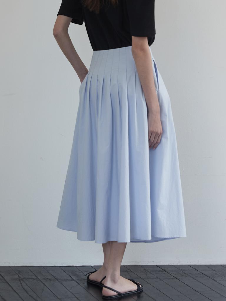BEMUSE MANSION Tuck Pleats Long Skirt - Light Blue