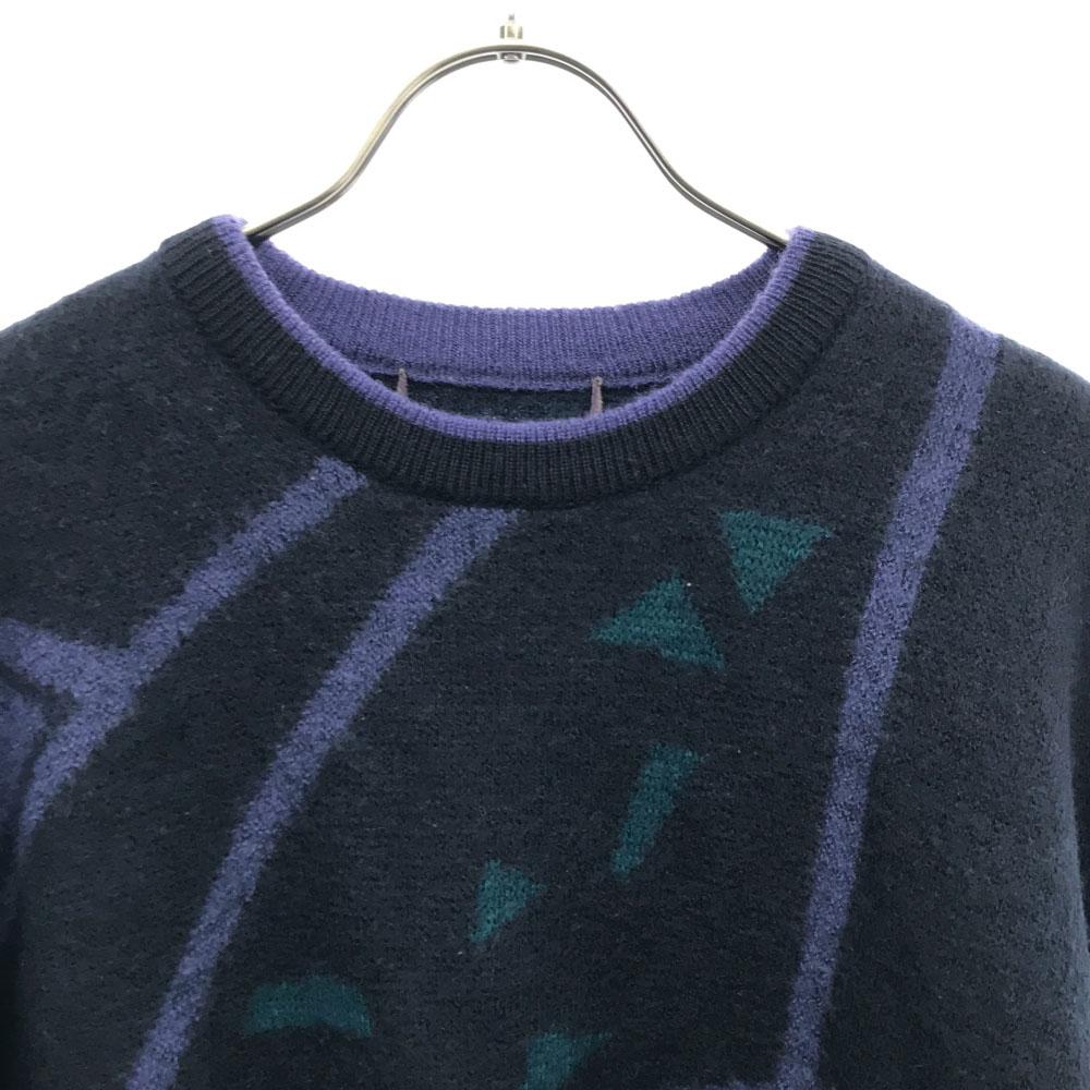 Vintage 80s Wool Blend Overall Handle Long Sleeve Crew Neck Sweater Knit Men's Used