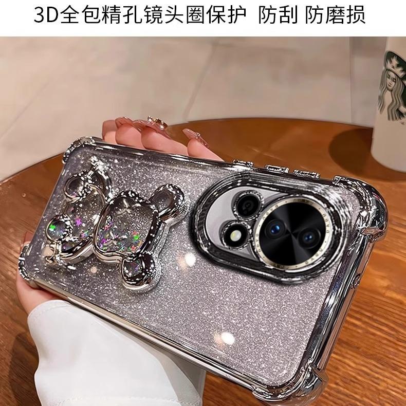 Applicable To Huawei Nova16 Mobile Phone Case Four Corners Anti-drop Nova14Pro Electroplated Silicone Soft Case Loose Powder Quicksand Bear