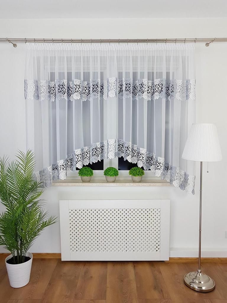 Ready-made White Voile Curtain 400x160 Cm, Double Guipure Lace, Bow, Gathering Tape