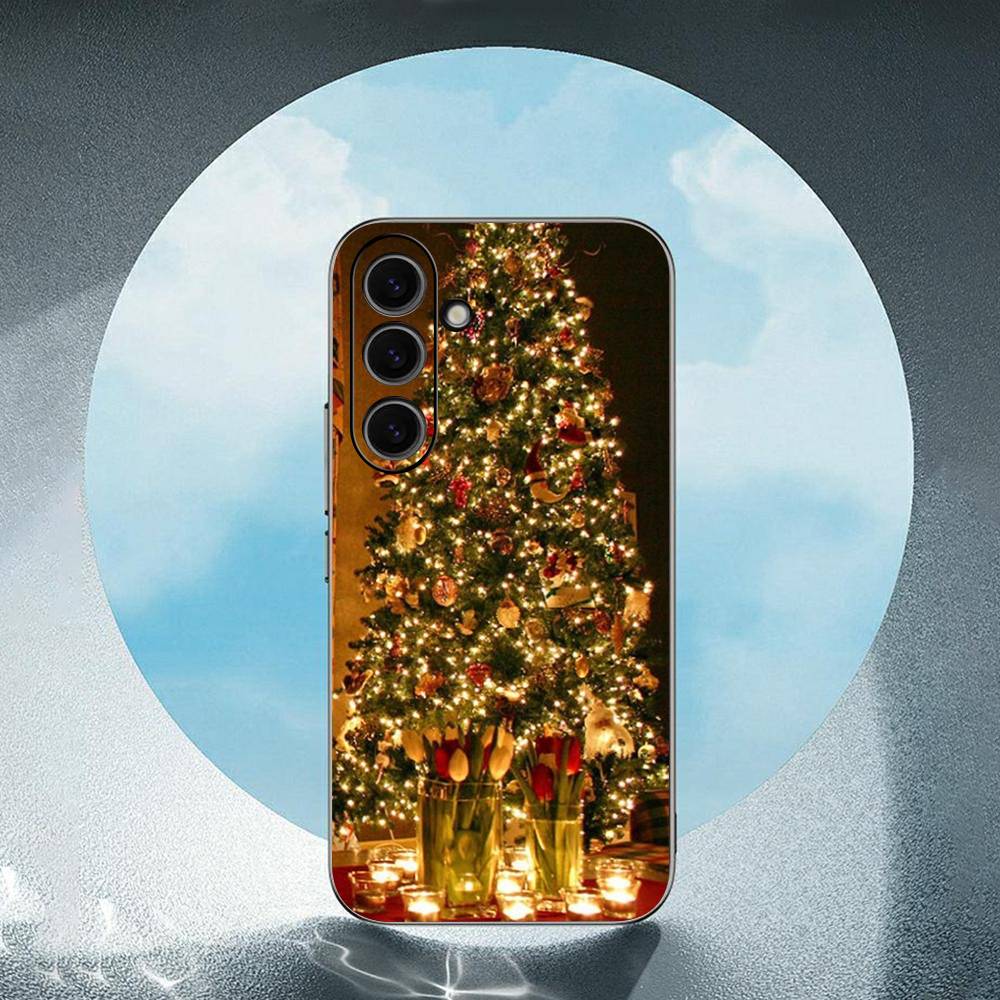 Merry Christmas Tree For Samsung Galaxy S25 S24 S23 Ultra S22 S21 Plus S20 Black Soft Silicone Protective Case