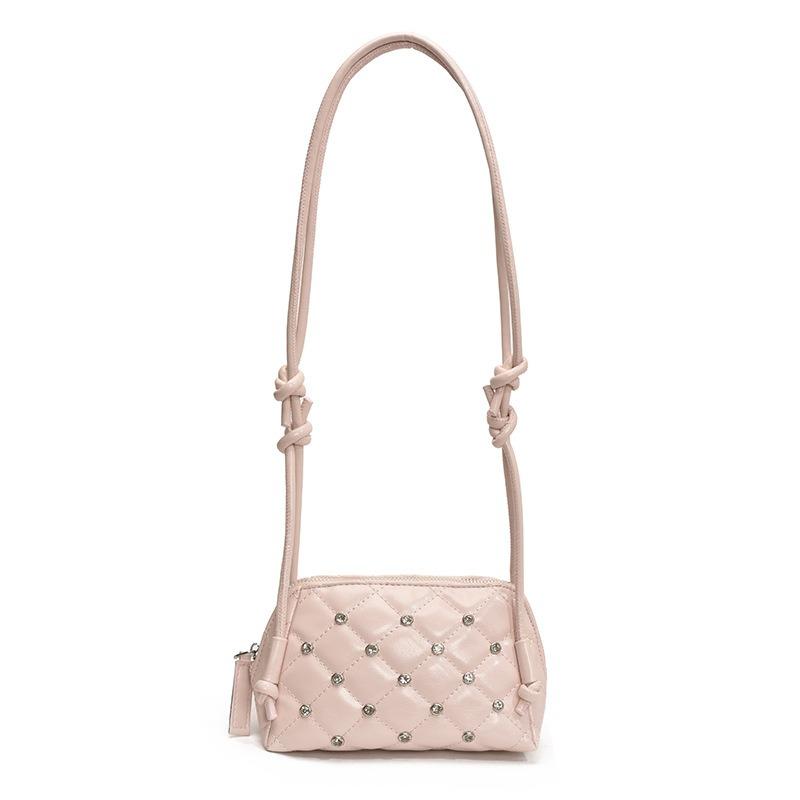 

Маленькая сумка кроссбоди женская летняя новая модная ретро наплечная сумка с заклепками двухслойная портативная маленькая квадратная сумка женская сумка one size fits all розовый