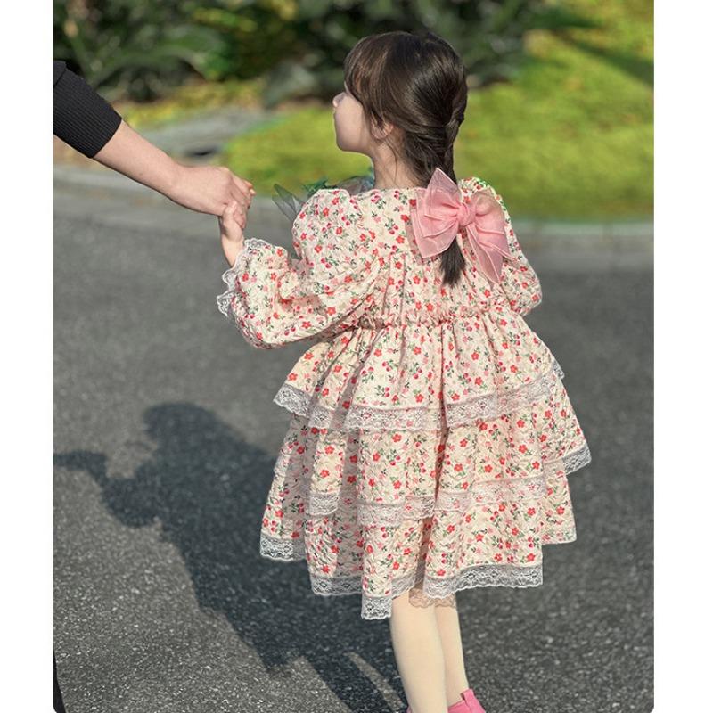 Kids Girls Long Sleeve Lolita Princess Puffy Casual Children Dress