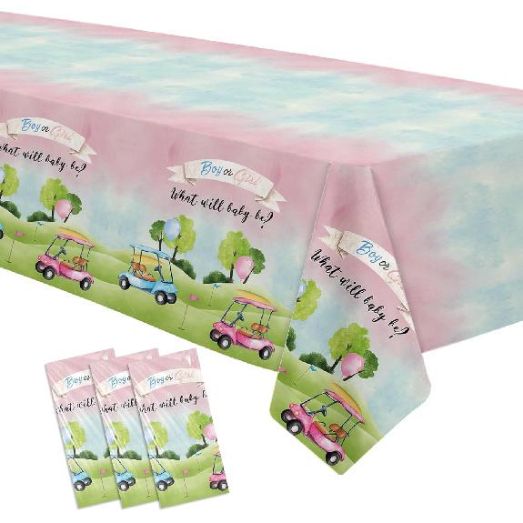 Golf Gender Reveal Decorations Tablecloth - Disposable Blue Or Pink Golf Gender Reveal Party Supplies Table Cover, He Or She Golf Gender Reveal Party