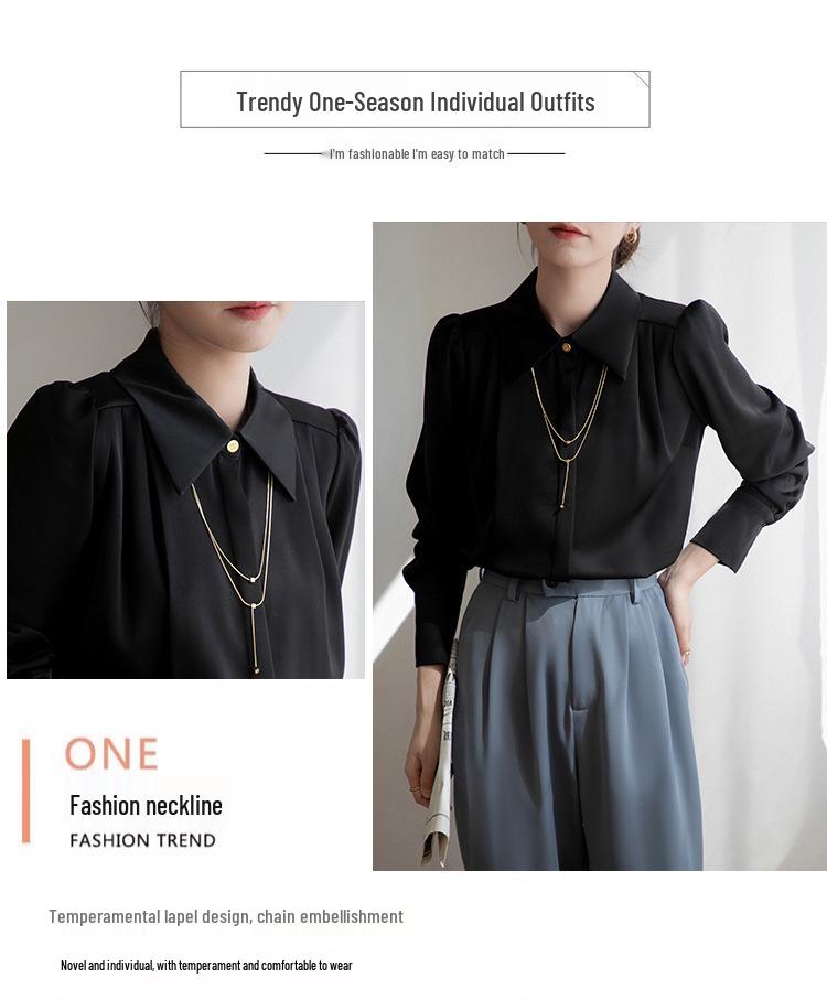 Women's 2025 Spring Satin Long-Sleeve French Drape Shirt for Professional Interviews