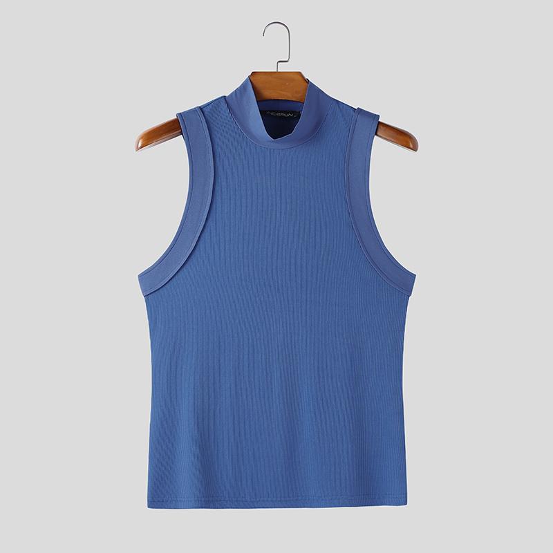 INCERUN Men Sleeveless Solid Color Fitted Ribbed Casual Tank Tops Vest